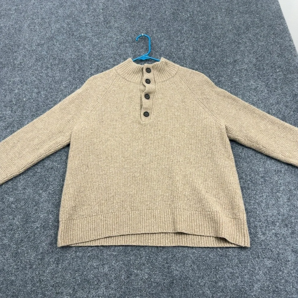 Banana Republic Sweater Mens XL Tan Recycled Wool Henley Mock Neck Classic Style